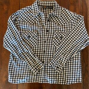 Women’s Black and White Checkered Flannel Shirt - Medium